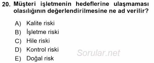 Muhasebe Denetimi ve Mali Analiz 2016 - 2017 Dönem Sonu Sınavı 20.Soru