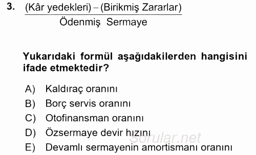 Muhasebe Denetimi ve Mali Analiz 2016 - 2017 Dönem Sonu Sınavı 3.Soru