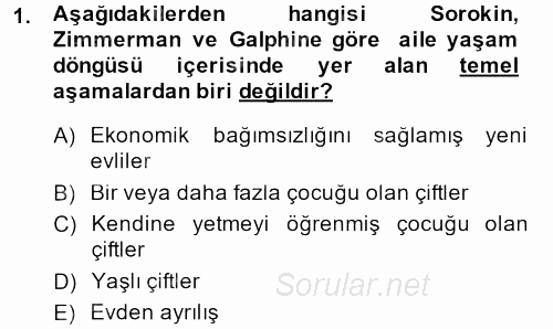 Aile İçi Uyumlu Etkileşim 2013 - 2014 Dönem Sonu Sınavı 1.Soru