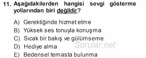 Aile İçi Uyumlu Etkileşim 2013 - 2014 Dönem Sonu Sınavı 11.Soru