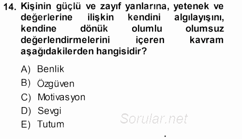 Aile İçi Uyumlu Etkileşim 2013 - 2014 Dönem Sonu Sınavı 14.Soru