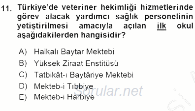 Veteriner Hizmetleri Mevzuatı ve Etik 2015 - 2016 Ara Sınavı 11.Soru