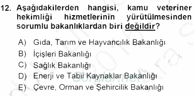 Veteriner Hizmetleri Mevzuatı ve Etik 2015 - 2016 Ara Sınavı 12.Soru