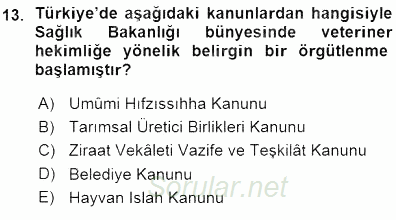 Veteriner Hizmetleri Mevzuatı ve Etik 2015 - 2016 Ara Sınavı 13.Soru
