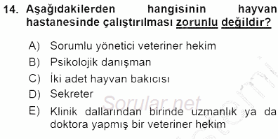 Veteriner Hizmetleri Mevzuatı ve Etik 2015 - 2016 Ara Sınavı 14.Soru