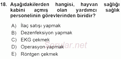 Veteriner Hizmetleri Mevzuatı ve Etik 2015 - 2016 Ara Sınavı 18.Soru