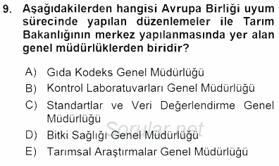 Veteriner Hizmetleri Mevzuatı ve Etik 2015 - 2016 Ara Sınavı 9.Soru