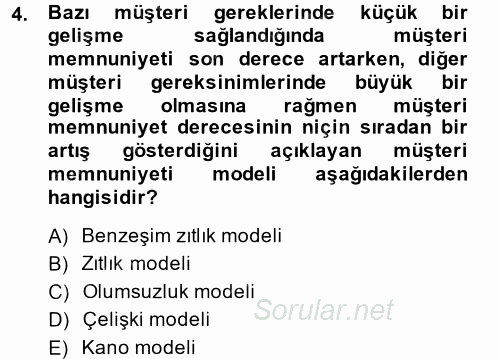 Sağlık Kurumlarında Kalite Yönetimi 2014 - 2015 Tek Ders Sınavı 4.Soru