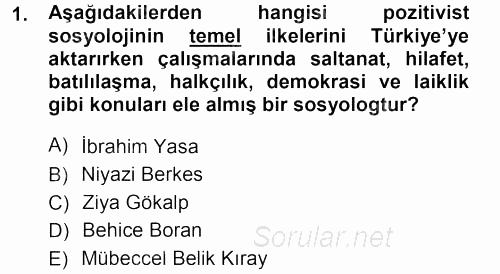 Türkiye´nin Toplumsal Yapısı 2012 - 2013 Ara Sınavı 1.Soru