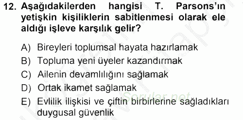 Türkiye´nin Toplumsal Yapısı 2012 - 2013 Ara Sınavı 12.Soru