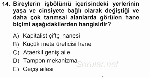 Türkiye´nin Toplumsal Yapısı 2012 - 2013 Ara Sınavı 14.Soru