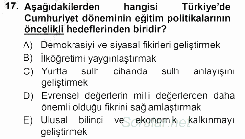 Türkiye´nin Toplumsal Yapısı 2012 - 2013 Ara Sınavı 17.Soru