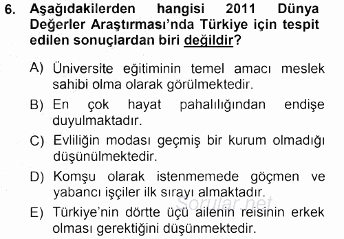 Türkiye´nin Toplumsal Yapısı 2012 - 2013 Ara Sınavı 6.Soru