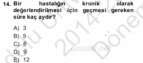 Aile Sağlığı 2014 - 2015 Dönem Sonu Sınavı 14.Soru