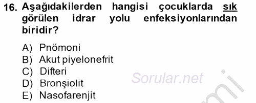 Aile Sağlığı 2014 - 2015 Dönem Sonu Sınavı 16.Soru