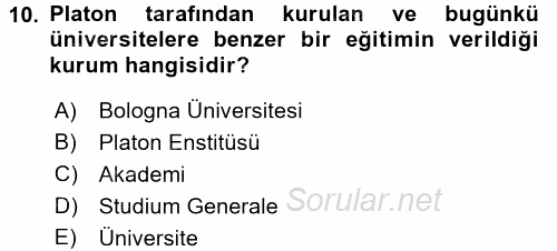 İlkçağ Felsefesi 2017 - 2018 Dönem Sonu Sınavı 10.Soru