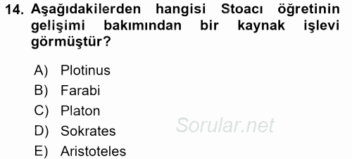 İlkçağ Felsefesi 2017 - 2018 Dönem Sonu Sınavı 14.Soru