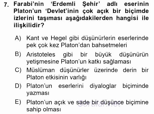 İlkçağ Felsefesi 2017 - 2018 Dönem Sonu Sınavı 7.Soru