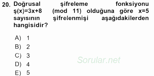 Matematik 2 2015 - 2016 Tek Ders Sınavı 20.Soru