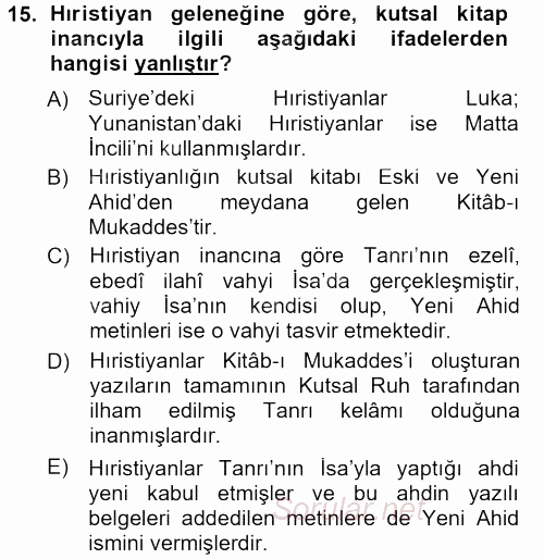 İslam İnanç Esasları 2012 - 2013 Dönem Sonu Sınavı 15.Soru