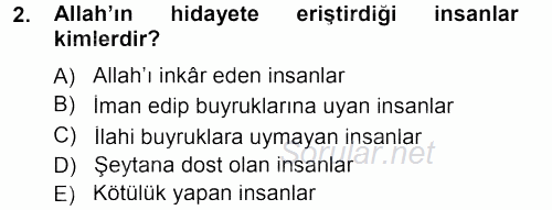 İslam İnanç Esasları 2012 - 2013 Dönem Sonu Sınavı 2.Soru
