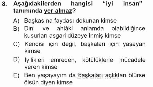 İslam İnanç Esasları 2012 - 2013 Dönem Sonu Sınavı 8.Soru