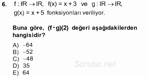 Matematik 1 2013 - 2014 Ara Sınavı 6.Soru