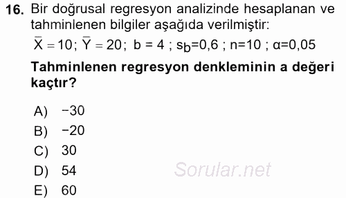 İstatistik 2017 - 2018 Dönem Sonu Sınavı 16.Soru