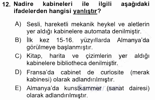 Müzecilik ve Sergileme 2016 - 2017 Ara Sınavı 12.Soru