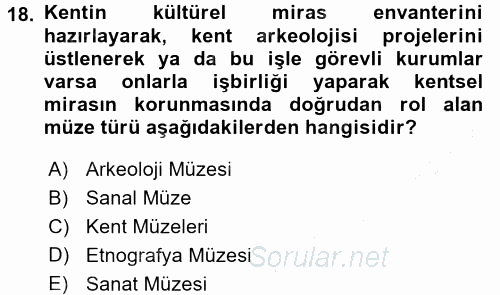 Müzecilik ve Sergileme 2016 - 2017 Ara Sınavı 18.Soru