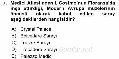 Müzecilik ve Sergileme 2016 - 2017 Ara Sınavı 7.Soru