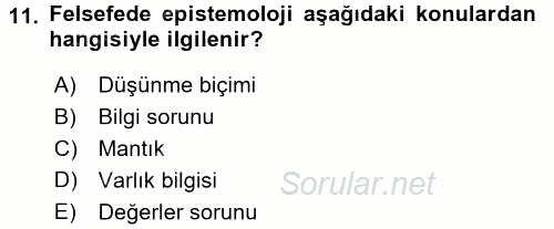 Eğitim Felsefesi 2016 - 2017 3 Ders Sınavı 11.Soru