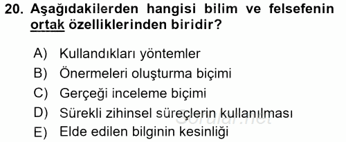 Eğitim Felsefesi 2016 - 2017 3 Ders Sınavı 20.Soru