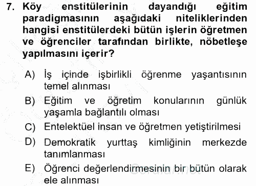 Eğitim Felsefesi 2016 - 2017 3 Ders Sınavı 7.Soru