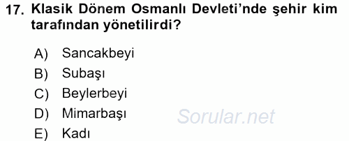 Osmanlı İktisat Tarihi 2016 - 2017 3 Ders Sınavı 17.Soru