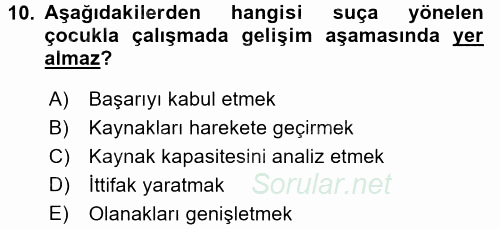 Sosyal Hizmet Uygulamaları 2015 - 2016 Dönem Sonu Sınavı 10.Soru