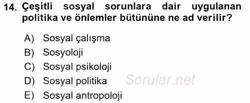 Sosyal Hizmet Uygulamaları 2015 - 2016 Dönem Sonu Sınavı 14.Soru