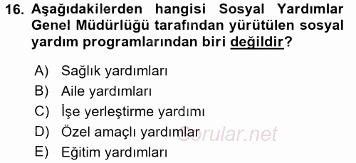 Sosyal Hizmet Uygulamaları 2015 - 2016 Dönem Sonu Sınavı 16.Soru