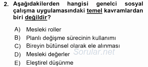 Sosyal Hizmet Uygulamaları 2015 - 2016 Dönem Sonu Sınavı 2.Soru