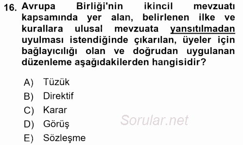 İş Sağlığı ve Güvenliği 2015 - 2016 Tek Ders Sınavı 16.Soru