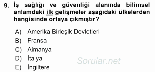 İş Sağlığı ve Güvenliği 2015 - 2016 Tek Ders Sınavı 9.Soru