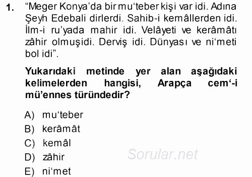 Osmanlı Türkçesi Metinleri 1 2014 - 2015 Ara Sınavı 1.Soru