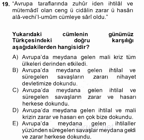 Osmanlı Türkçesi Metinleri 1 2014 - 2015 Ara Sınavı 19.Soru