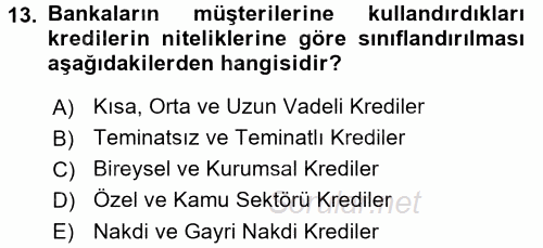 Banka Ve Sigorta Muhasebesi 2015 - 2016 Ara Sınavı 13.Soru