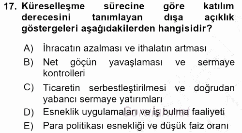 Gelir Dağılımı ve Yoksulluk 2016 - 2017 3 Ders Sınavı 17.Soru