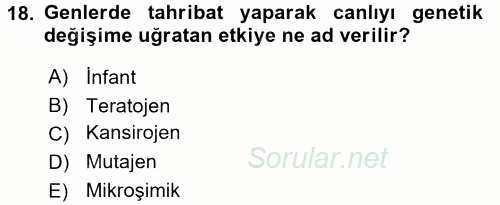 Gıda Güvenliğinin Temel Prensipleri 2017 - 2018 Ara Sınavı 18.Soru