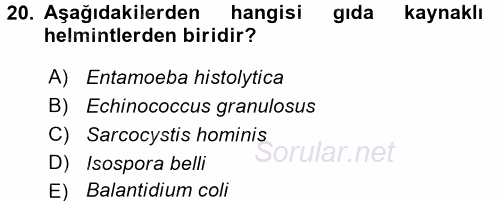 Gıda Güvenliğinin Temel Prensipleri 2017 - 2018 Ara Sınavı 20.Soru