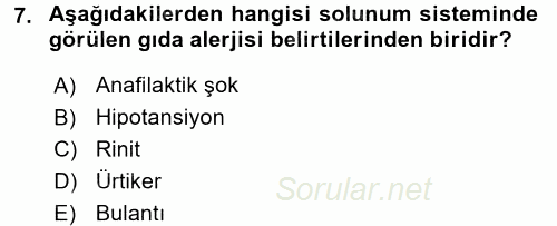 Gıda Güvenliğinin Temel Prensipleri 2017 - 2018 Ara Sınavı 7.Soru