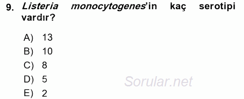 Gıda Güvenliğinin Temel Prensipleri 2017 - 2018 Ara Sınavı 9.Soru