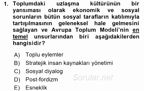 Endüstri İlişkileri 2017 - 2018 Dönem Sonu Sınavı 1.Soru